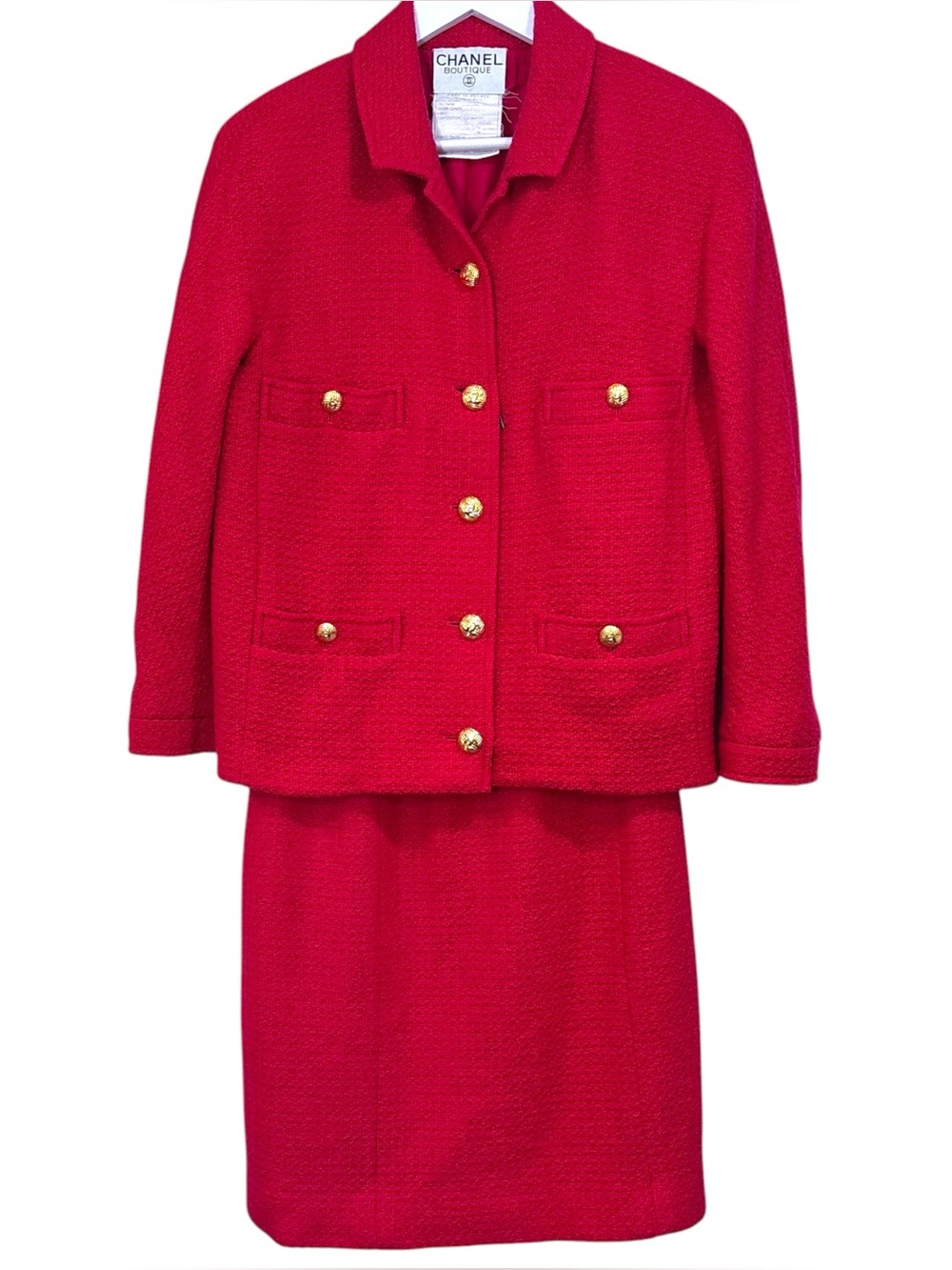 Chanel Boutique Authentic Tweed Wool Skirt Blazer Suit Set Size 36 or 4